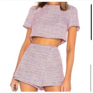 NWT!! Lovers + Friends Top  XL Pink Multi Tweed Short Sleeve Cropped Casual